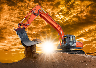 excavator is digging on construction site