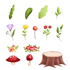 Set of Nature leaves and flowers Illustration 