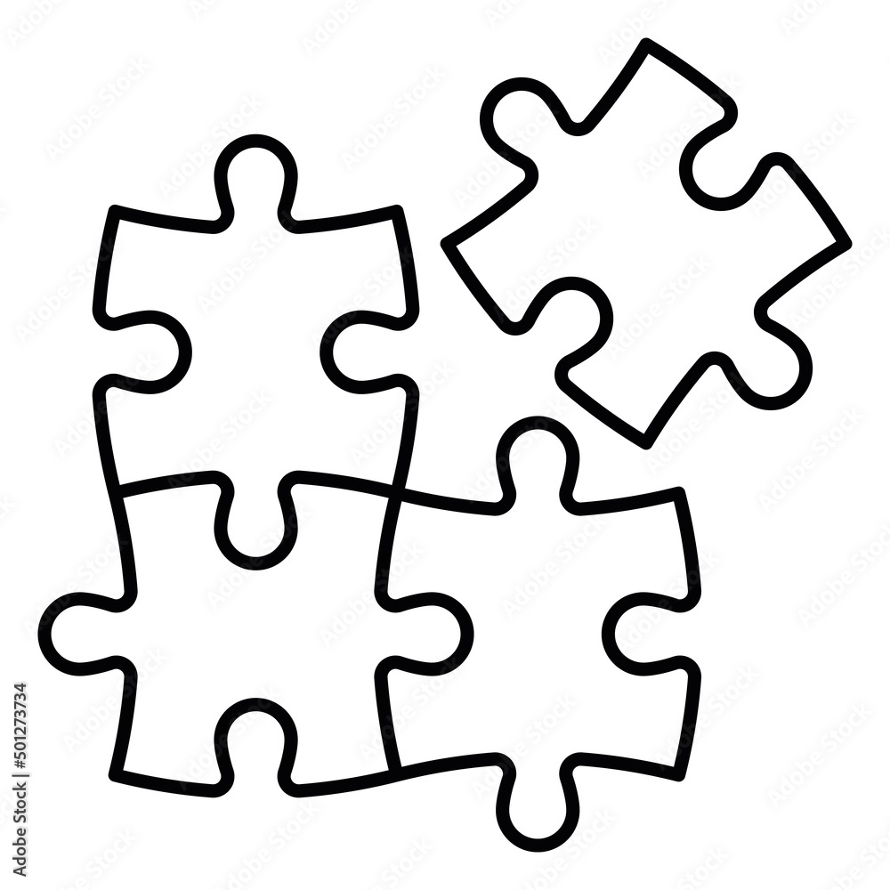 Sticker jigsaw puzzle pieces thin line icon