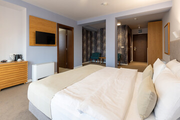 Interior of a empty hotel bedroom
