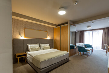 Fototapeta na wymiar Interior of a empty hotel bedroom