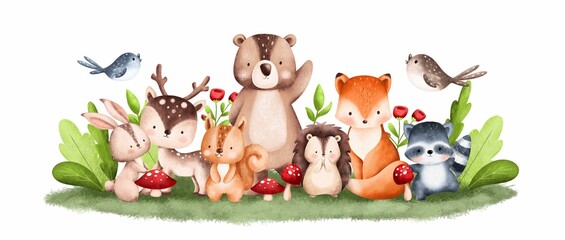 Watercolor Illustration Woodland Animals Illustration 