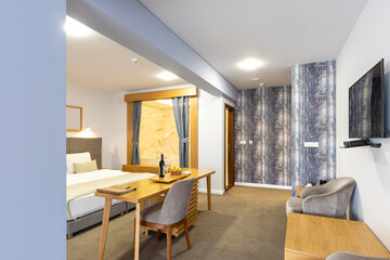 Interior of a hotel living room with furniture