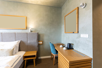 Interior of a empty hotel bedroom