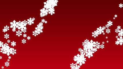 Christmas  Vector Background with Falling Snowflakes. Isolated on Red Background. Realistic Snow Sparkle Pattern. Snowfall Overlay Print. Winter Sky. Papercut Snowflakes.