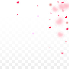 Hearts Confetti Falling Background. St. Valentine's Day pattern. Romantic Scattered Hearts Design Element. Love. Sweet Moment. Gift. Cute Element of Design for Sales or Celebration.