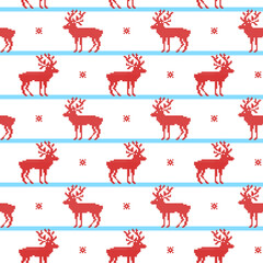Reindeer on a white background with blue lines seamless pattern