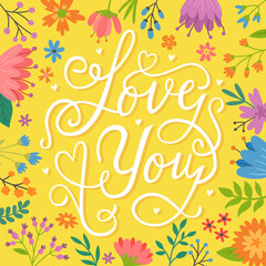 vector love you script greeting card on a yellow