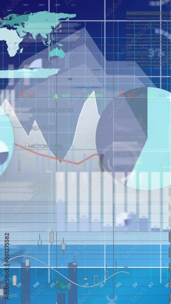 Wall mural animation of data processing over blue background