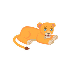 Cute cartoon young lion
 on white background. Animals of Africa. Vector cartoon illustration.