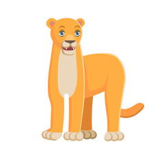 Cute cartoon lioness on white background. Animals of Africa. Vector cartoon illustration.