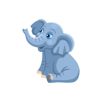 Cute big Elephant Character on a white background. Vector cartoon illustration.