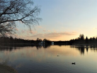 Beautiful sunset above the lake. Amazing sundown.
