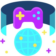 Panoramic game and contoller icon, Metaverse related vector