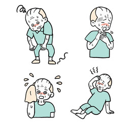 熱中症の高齢者のイラスト素材セット