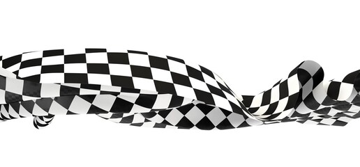 Black and white checkered curved flag or ribbon, sport banner on dark background