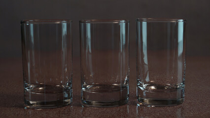 Three empty glasses on the table