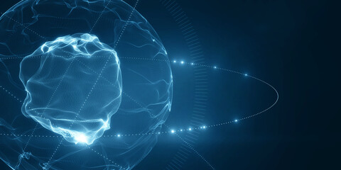 sphere made of neon dots. Global network connection. Digital atom planet. Globe Grid. Worldwide communication. Futuristic earth globe. 