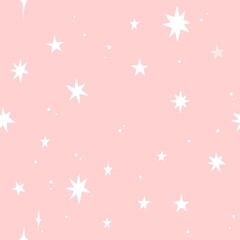 Fototapeta na wymiar Vector seamless pattern with stars on pink background. Suitable for web backgrounds, textiles and wrapping paper.