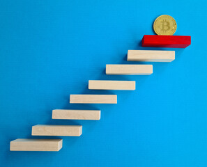 Stair financial growth concept with bitcoin golden ladder