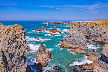 Belle ile en mer island harbor of Port coton in french atlantic britanny ocean