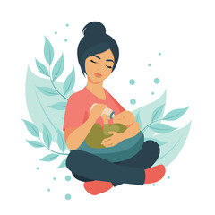 A girl feeds a baby from a bottle