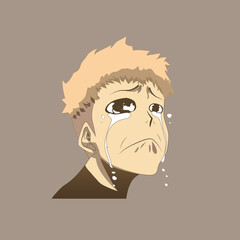 Anime boy in japanese style vector print design for tee and poster. Manga face japanese or korean character style. Vector illustration EPS10