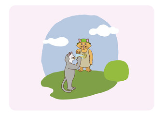 Illustrations of walking cats with lemonade. Kitten, ice, lemonade, summer time, ready to use, eps. For your design