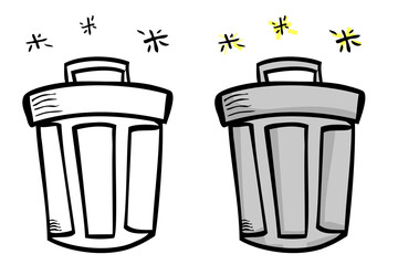 Simple Vector Set 2 Hand Draw Sketch of sparkling Clean and tidy trash bin