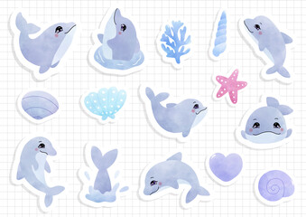 cute dolphin, dolphin sticker sheet and scrapbook © chan