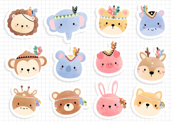 Tribal animal, cute animal sticker sheet and scrapbook