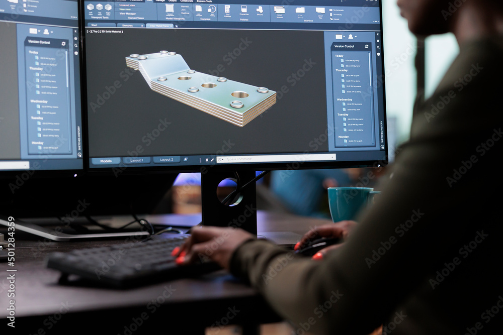 Poster close up of graphics industry person with high modelling skills working with advanced software techn