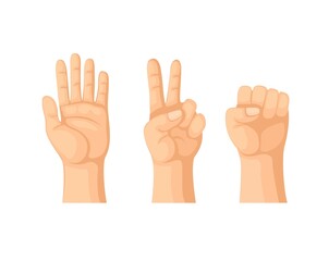 Fototapeta premium Hand rock paper scissor gesture symbol, Jan ken pon japan traditional game cartoon illustration vector