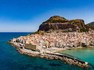 Cefalù, Sicily, Italy. Aerial drone view. - obrazy, fototapety, plakaty