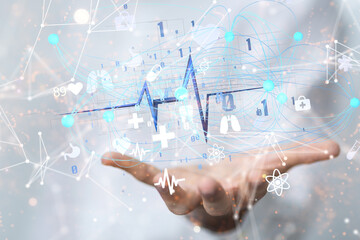 medical on hospital background, medical technology network concept