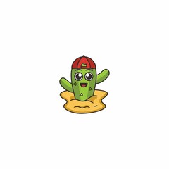 Cute Cactus Mascot Logo Design