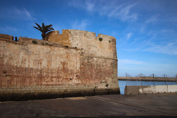 Old portuguese caslte in El Jadida on blue sky background