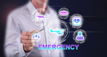 Man touching an emergency concept