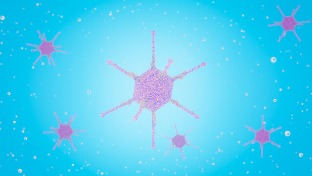 Adenovirus causes hepatitis in children subtype 41f  Structure of the adenoviridae virion: penton base, nucleocapsid with DNA genome, capsomeres, proteins type F subtype 41 3d rendering