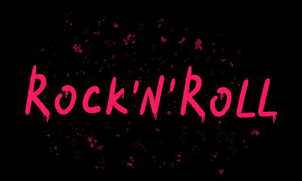 rock and roll text, Rock music print, graffiti. Vector Illustration for printing, backgrounds, covers, packaging, greeting cards, posters, stickers, textile and seasonal design.