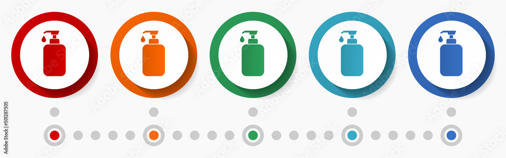 Leinwandbilder liquid soap concept vector icon set, infographic template, flat design circle colorful web buttons i