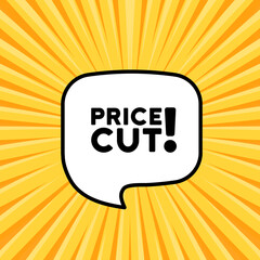 Speech bubble with price cut text. Boom retro comic style. Pop art style. Vector line icon for Business and Advertising