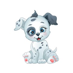 Cartoon dalmatian puppy, cute dog. Pet vector illustration, isolated on white background.