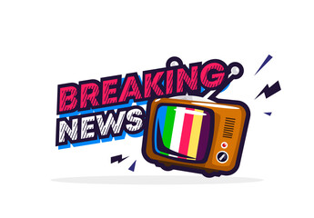 vector illustration of the text of breaking news with a TV in the form of a sticker for the icon of breaking news