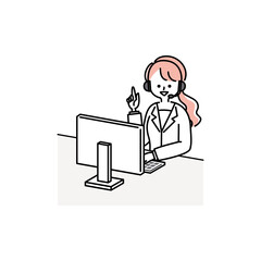 コールセンターで働く女性オペレーターのイラスト素材（人差し指を立てる）