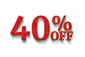 Discount 40 percent off. 3D illustration on white background.