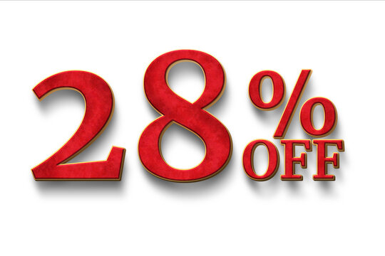 Discount 28 percent off. 3D illustration on white background.