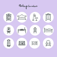 vintage hand drawn icon set of a furniture