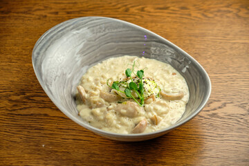 Risotto on a white restaurant plate