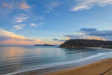 Aerial sunset seascape after the storm